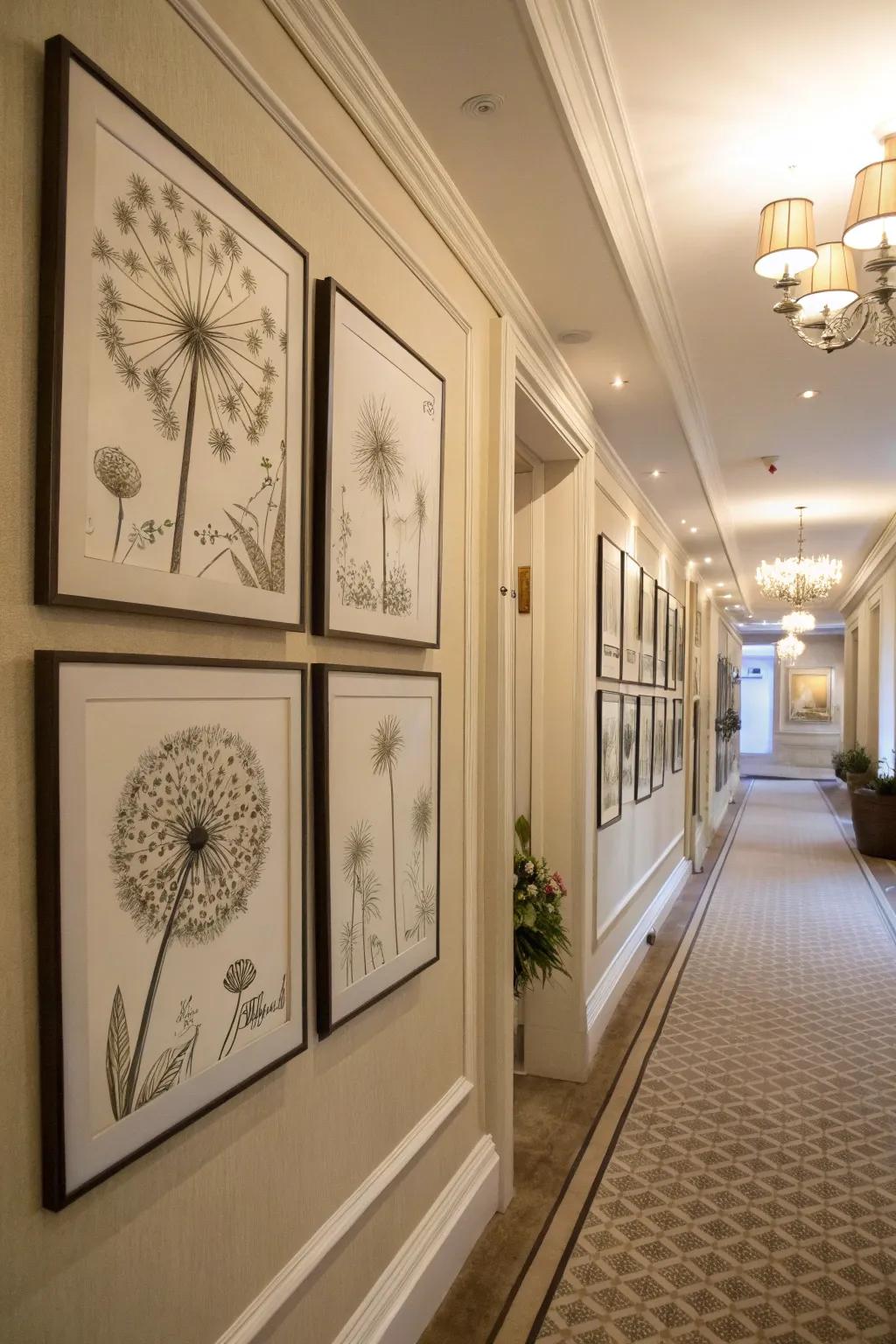Framed sketches show understated elegance.