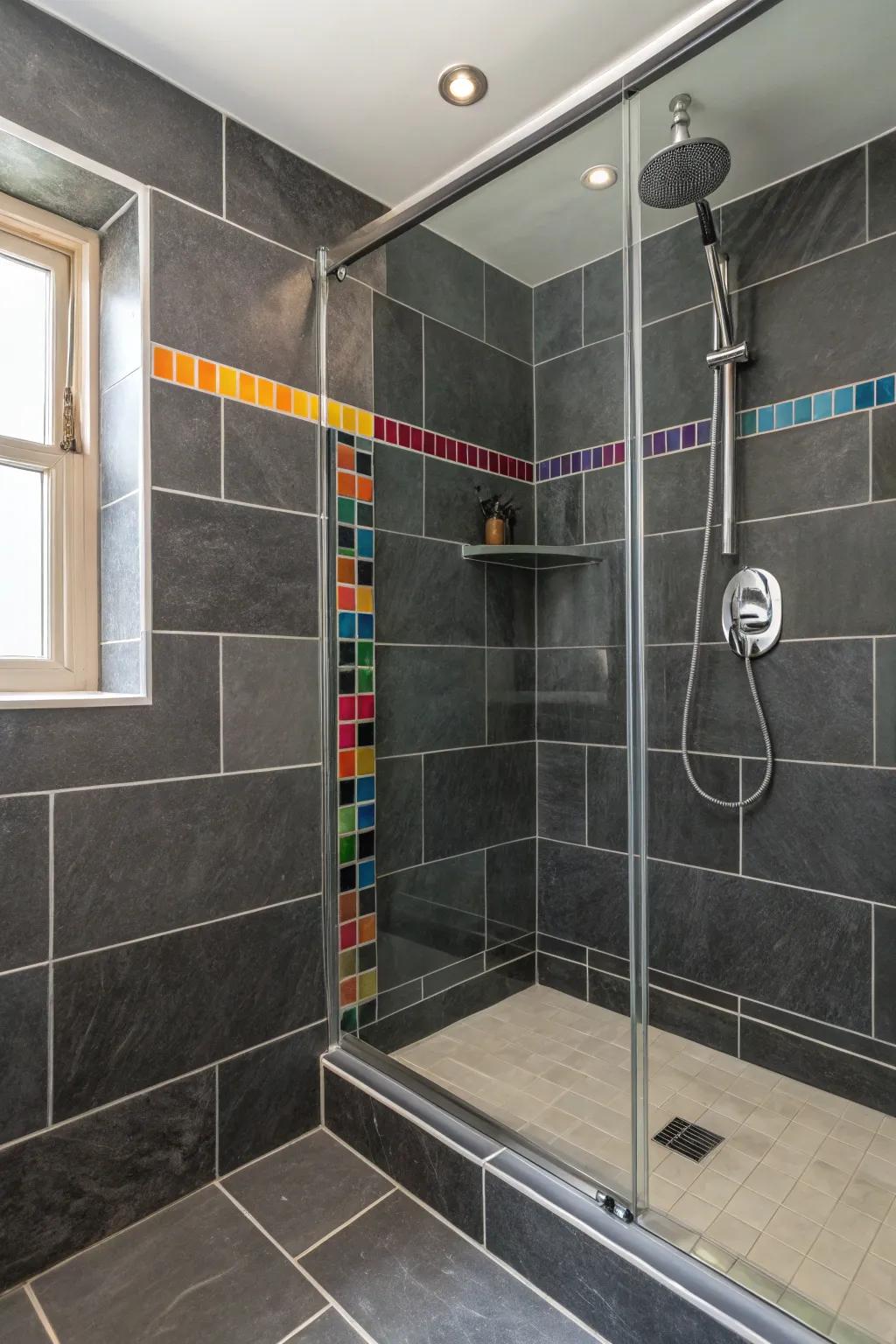 A pop of color adds vibrancy to the sophisticated grey backdrop.