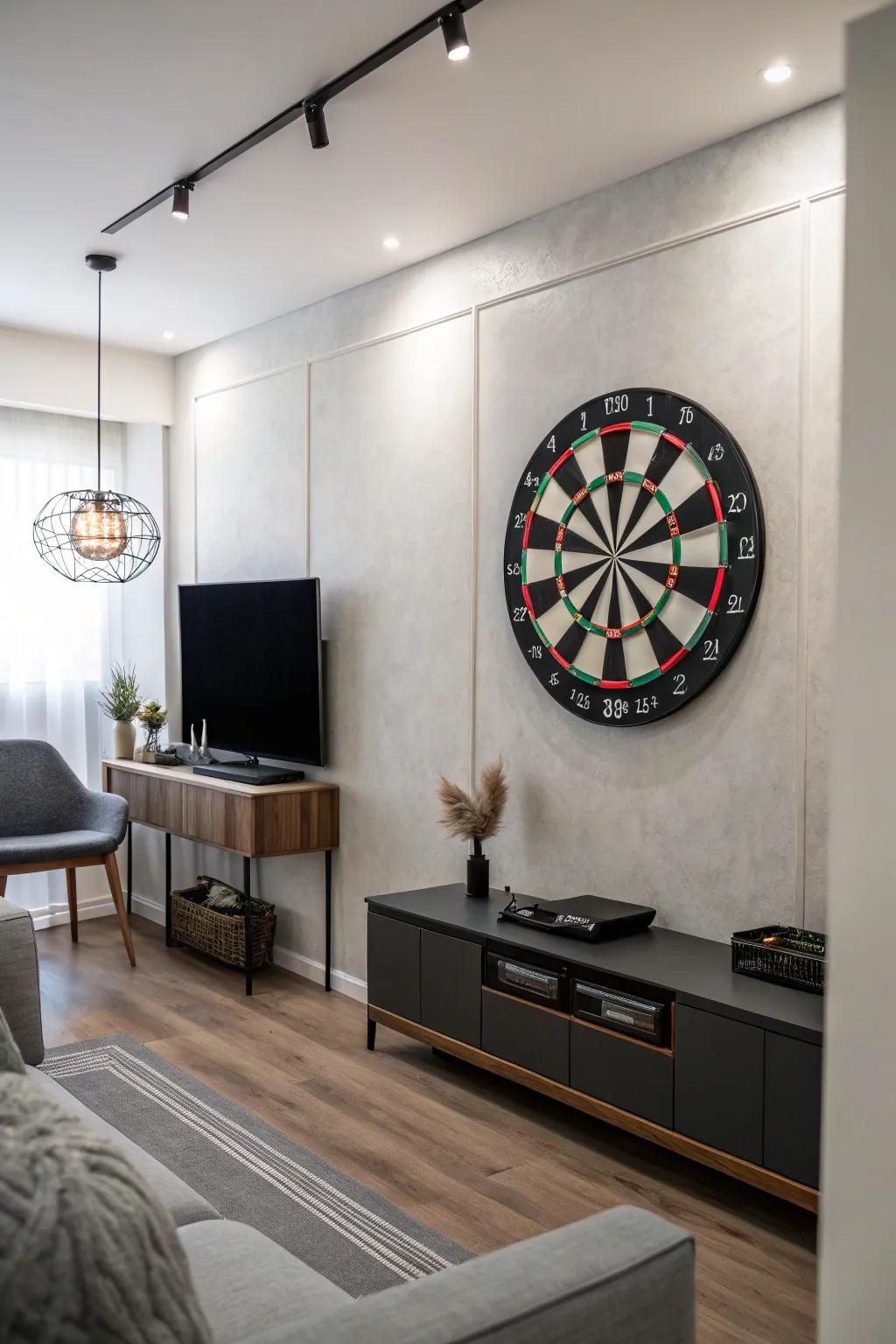 A sleek and minimalist dart board wall for modern homes.