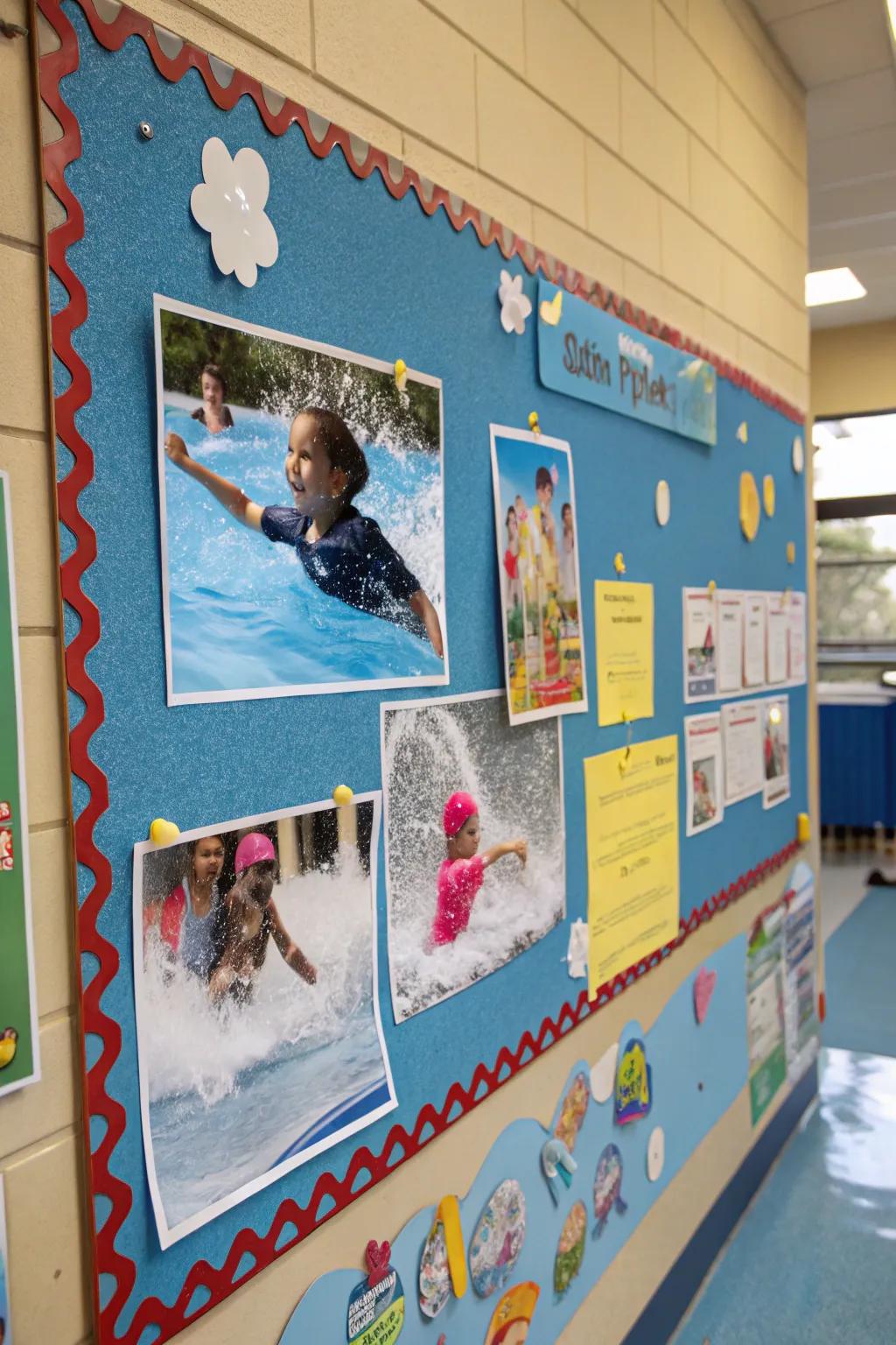 Summer Spritz bulletin board featuring water-themed activities.