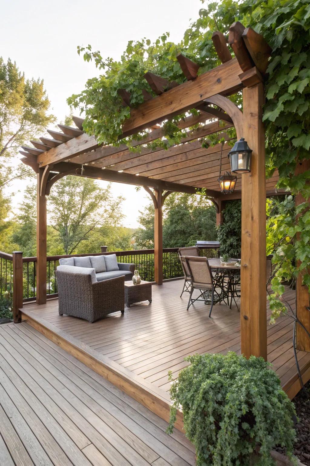 A covered walkway adds sophistication and functional shade to your deck.