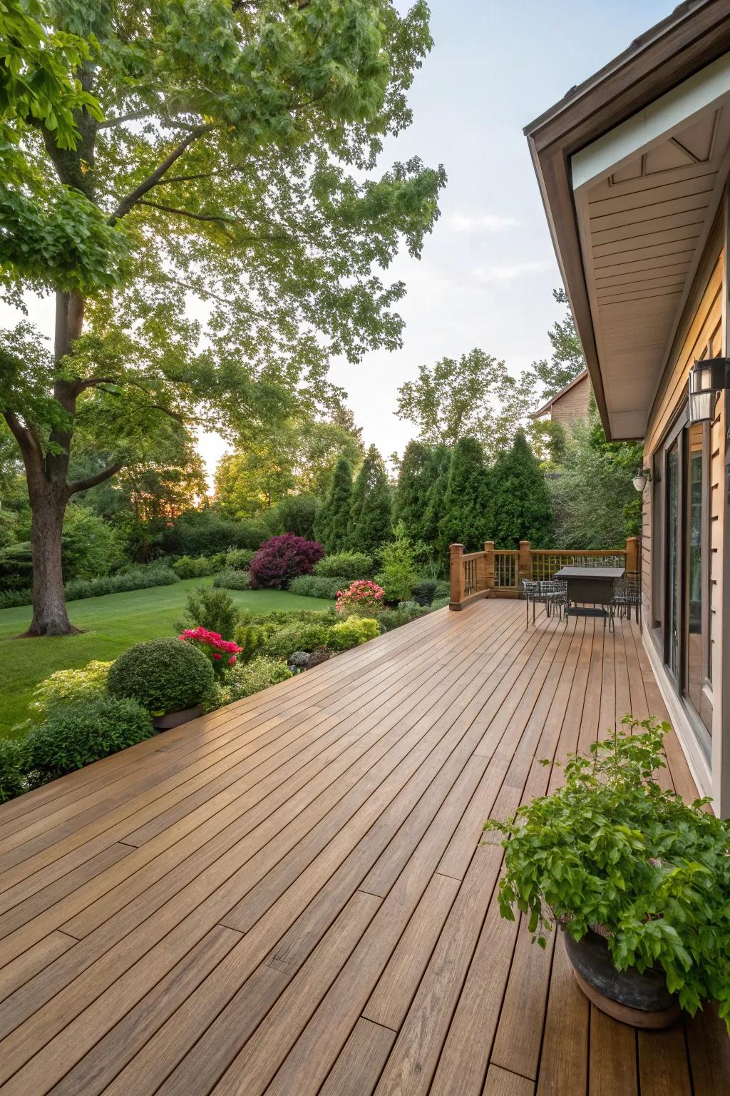 Natural wood tones establish a balanced outdoor setting.