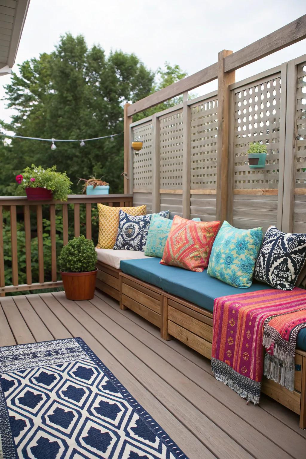 Decorative additions bring style and comfort to a privacy feature.