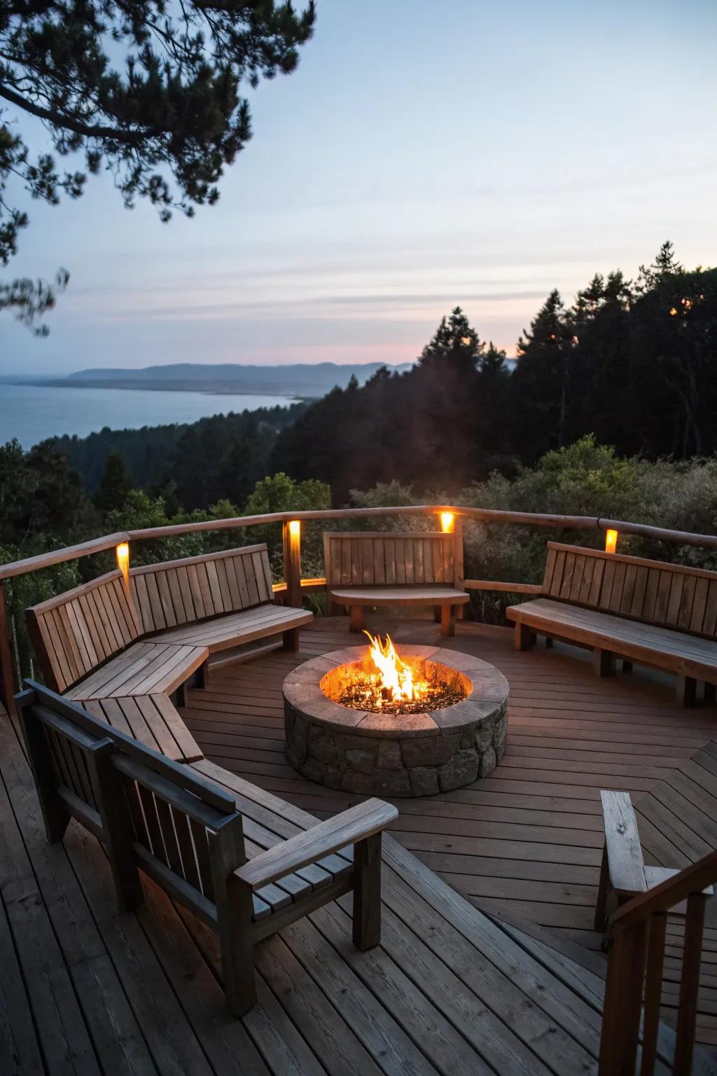 Open-flame area seating generates a warm and inviting ambiance.