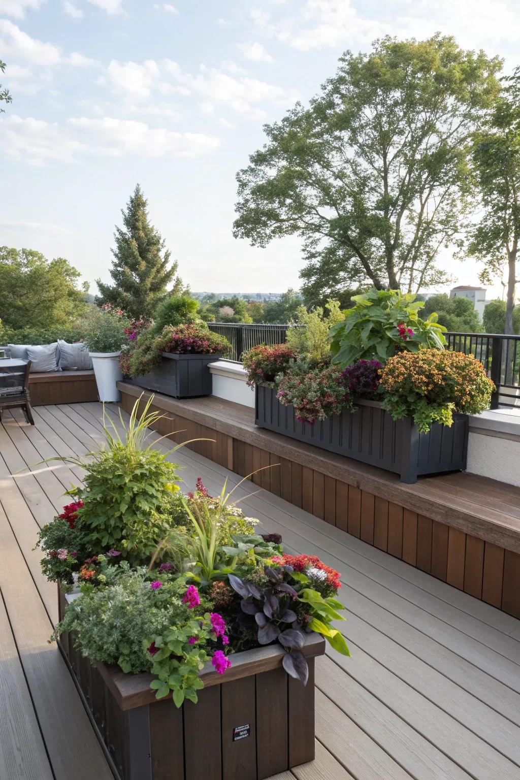 Concealed plant holders providing a surprise beneath seating.