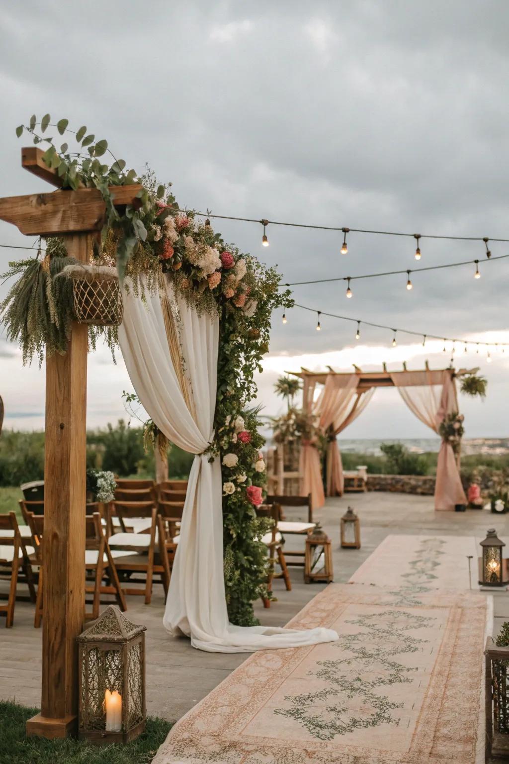 A cohesive bohemian-themed wedding venue.