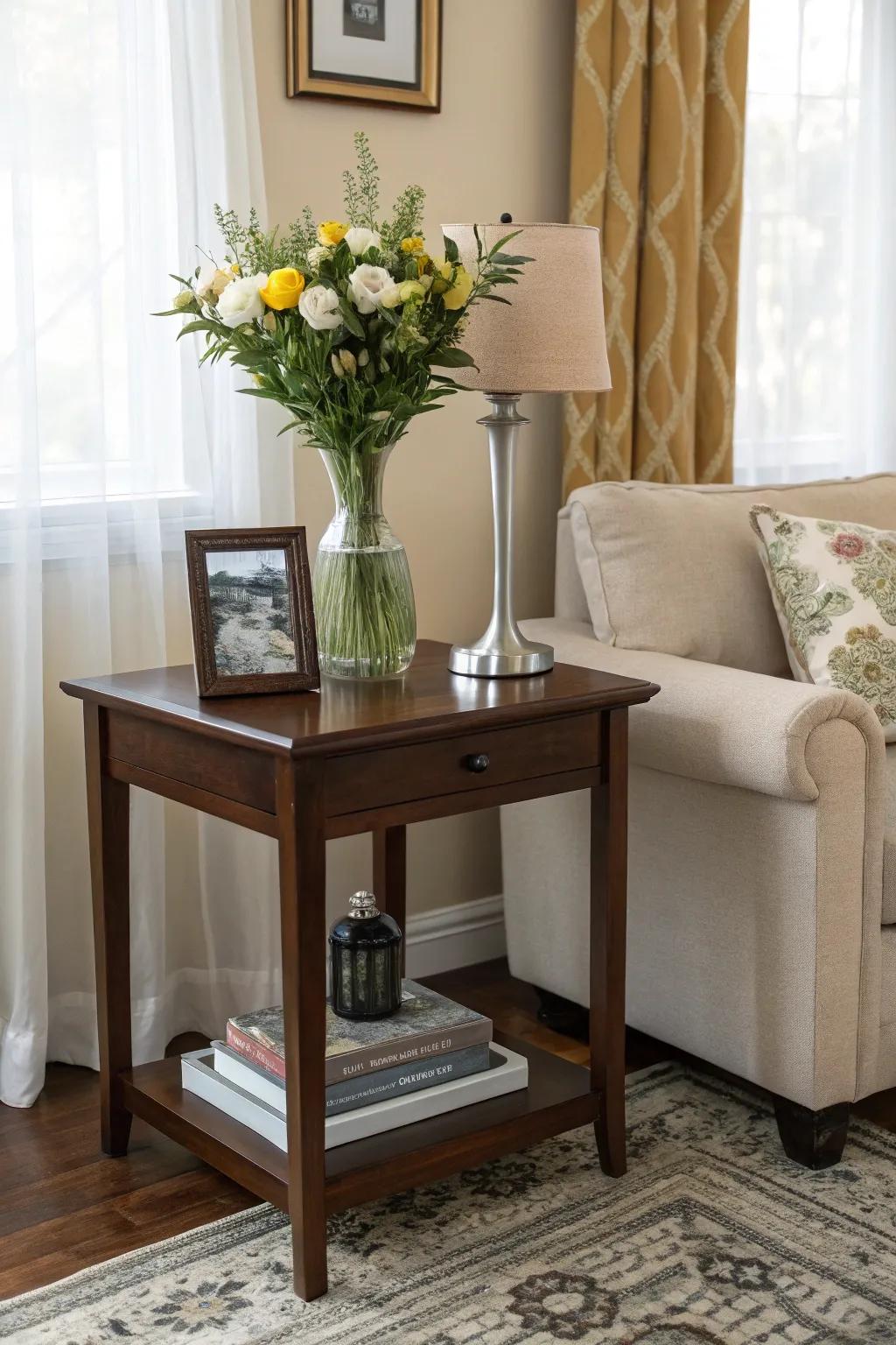 An elegant accent table perfects any corner.