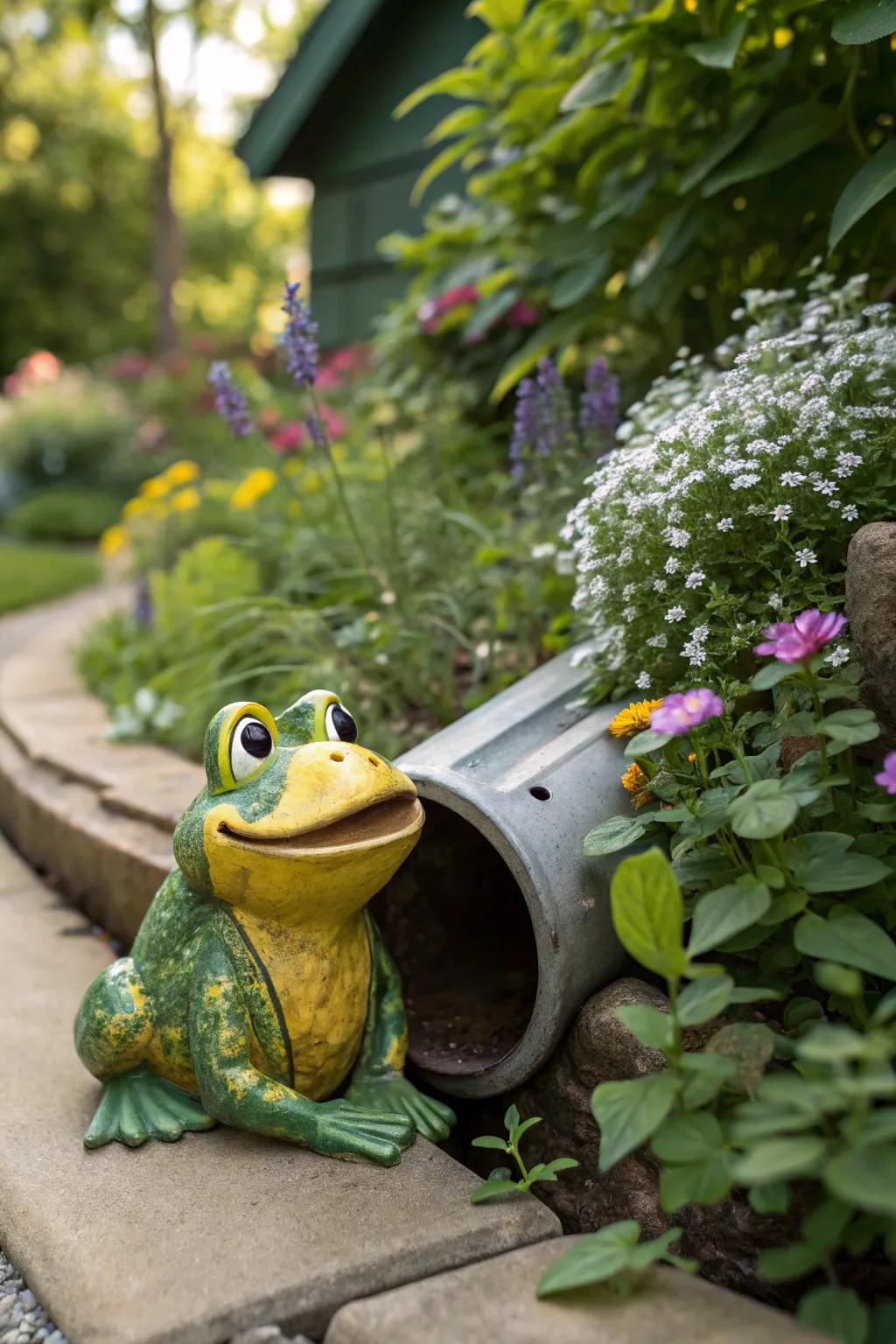 Whimsical sculptures add a playful touch to your garden.
