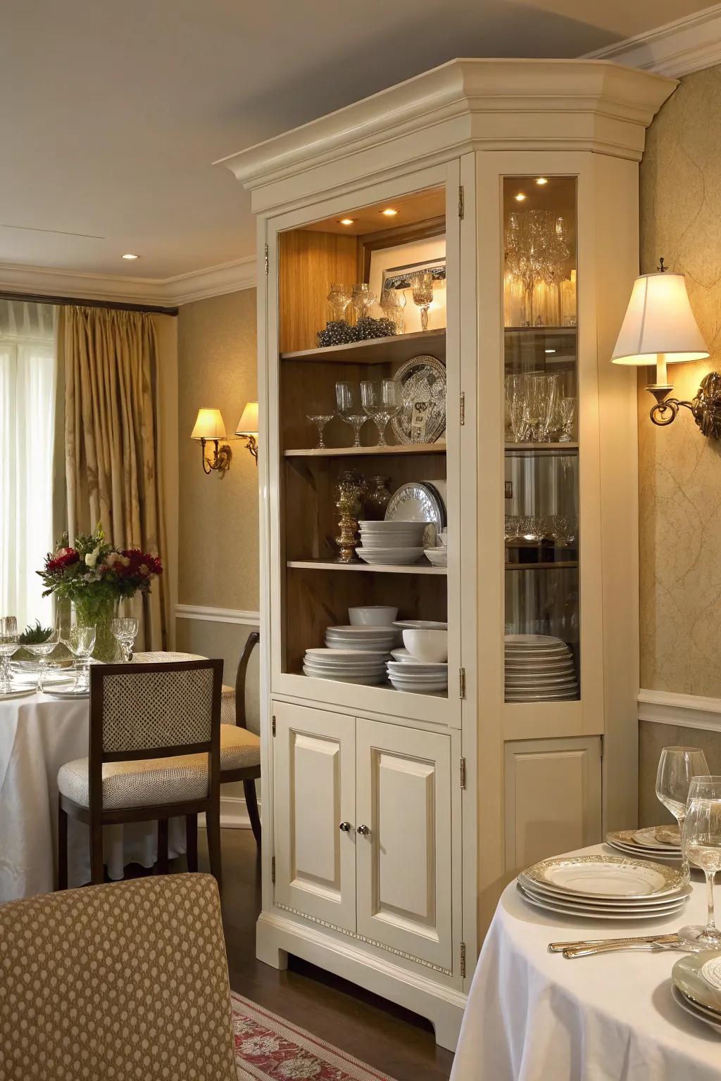 Blend functionality and style using a multi-purpose cabinet.