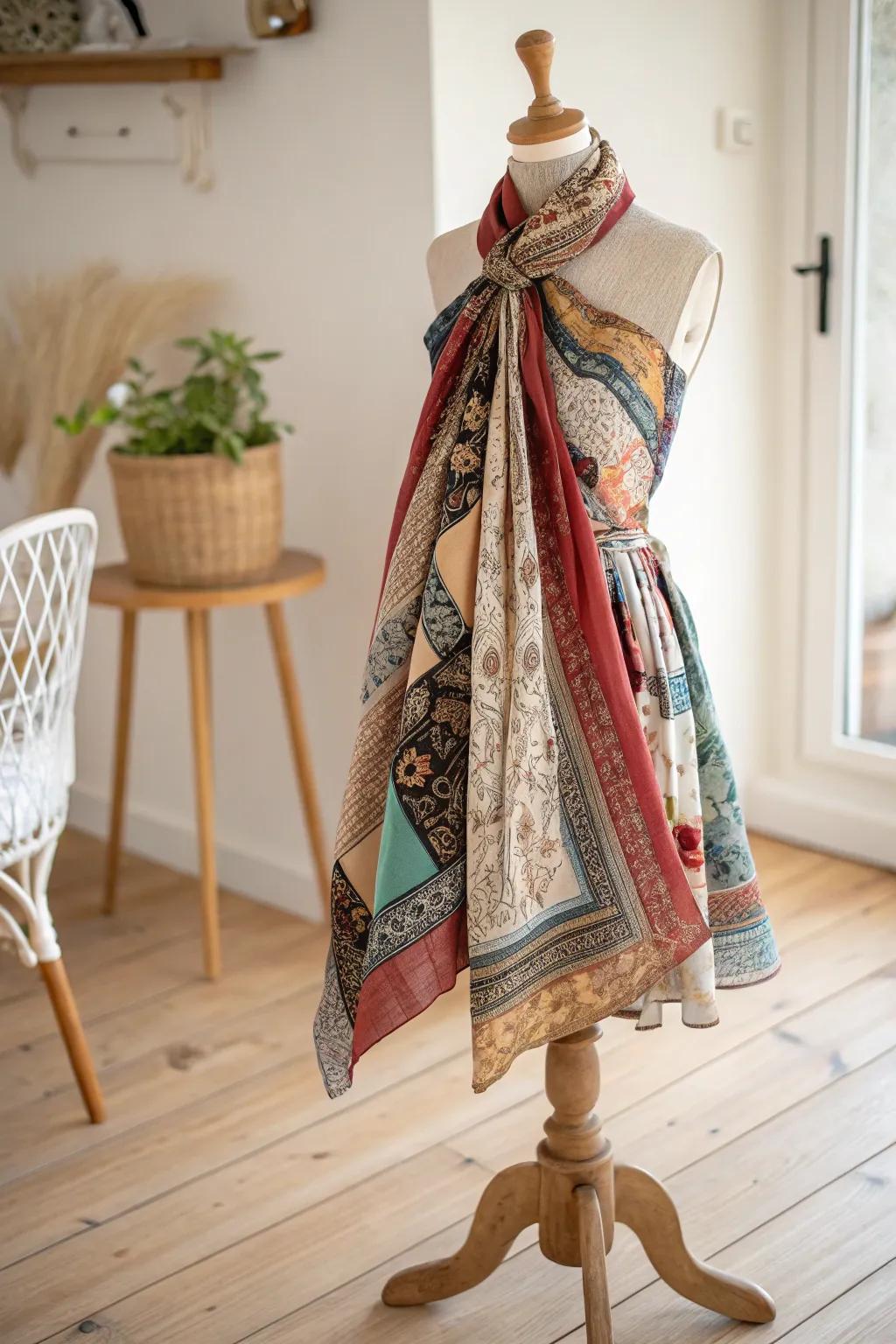 Transform your vintage kerchiefs into a breathtaking dress that dances with every breeze. #DIYFashion #VintageScarfDress