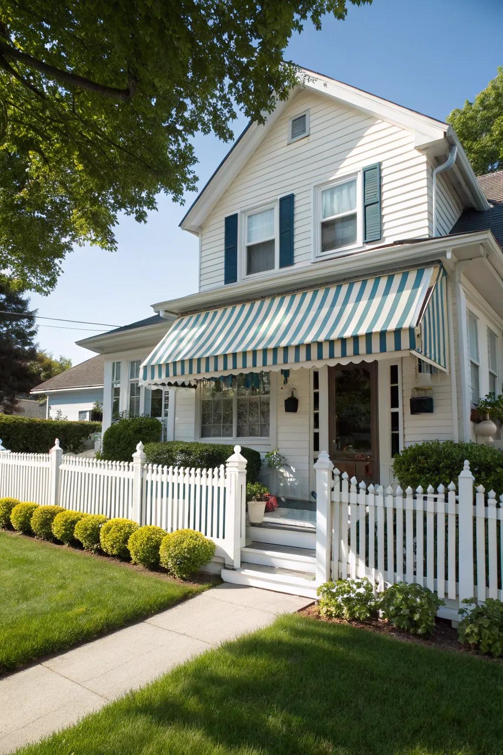 A traditional cloth shelter that enhances the classic charm of the home.