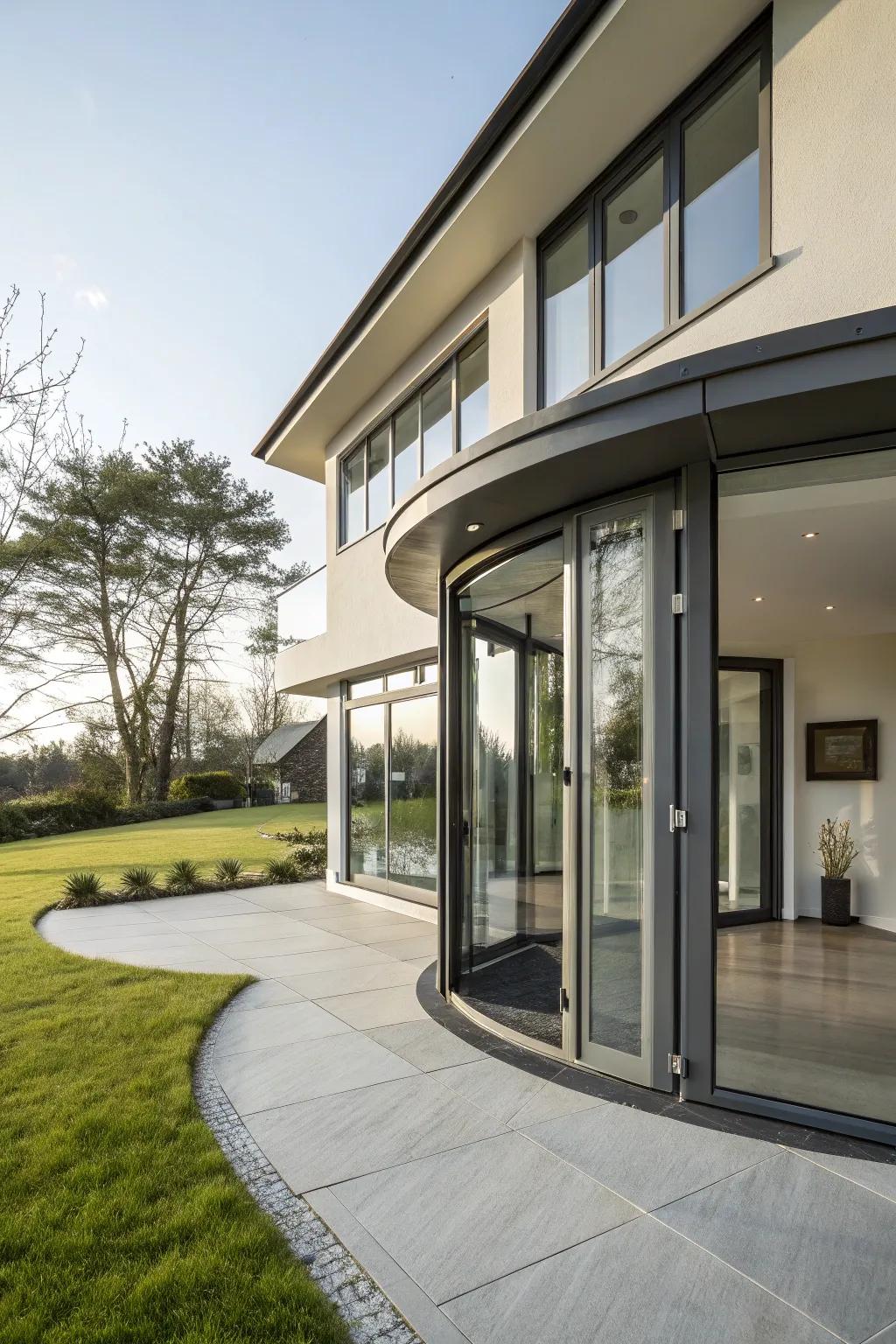 Rotating doors present a modern, space-efficient solution.