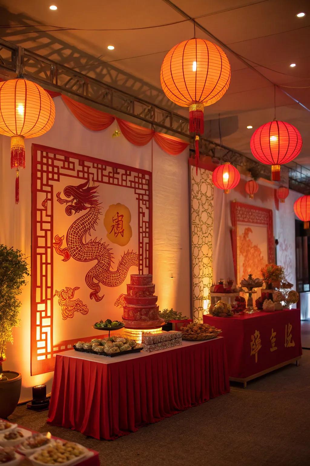 Mystical lighting projects an enchanting glow across the gathering.