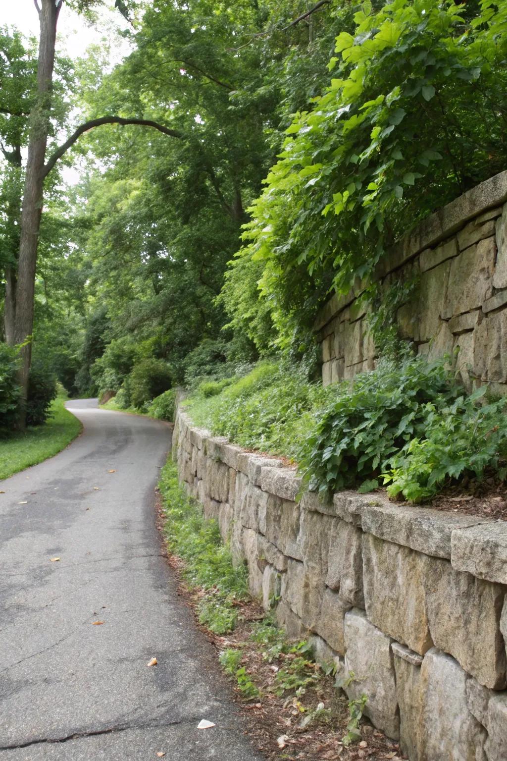Retaining walls contribute structure and texture to your driveway.
