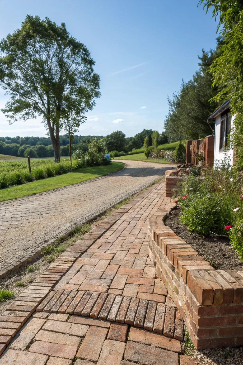 Eco-friendly driveway trim utilizing reclaimed resources.