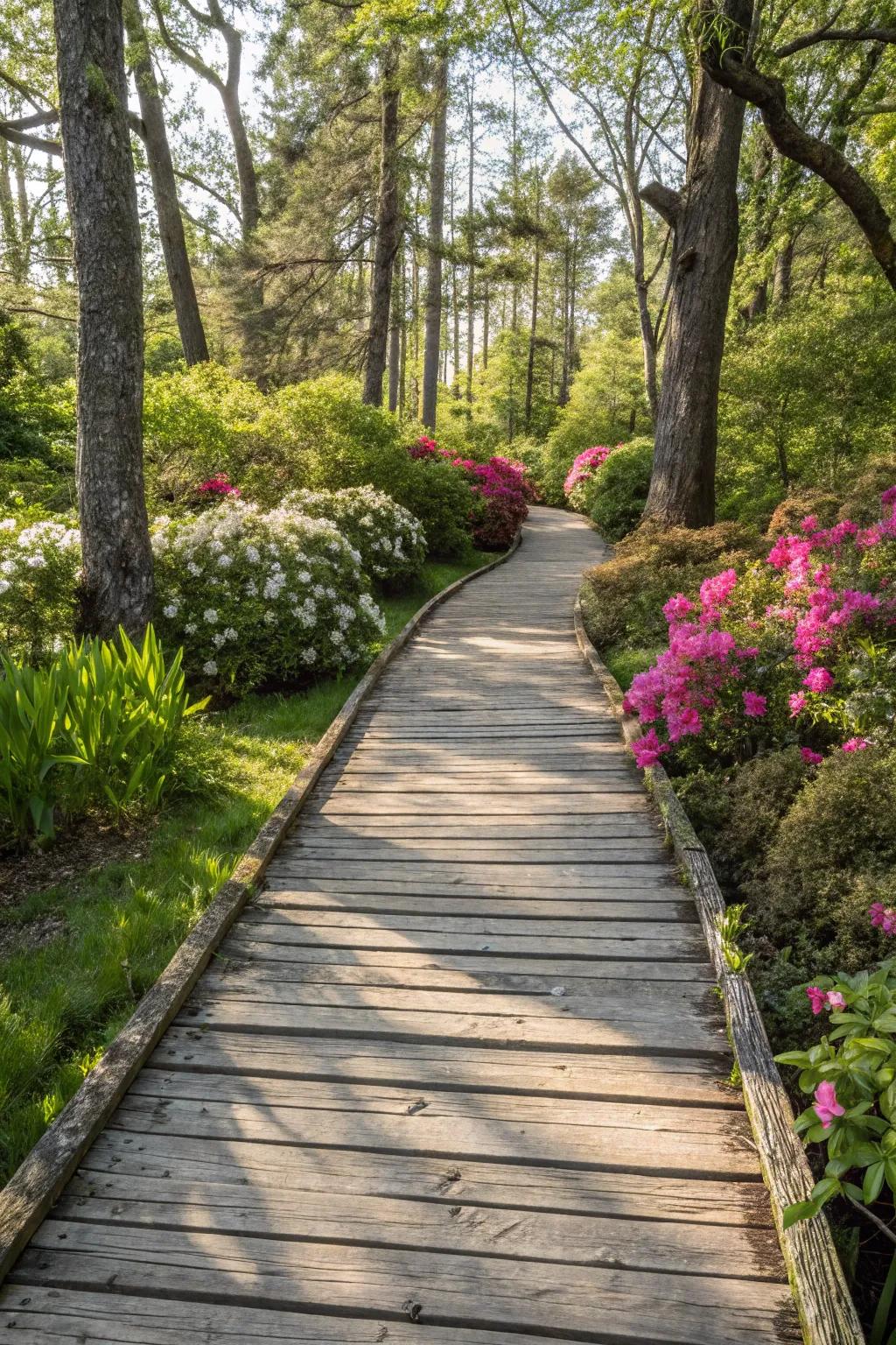 An elevated path offering a captivating garden view.