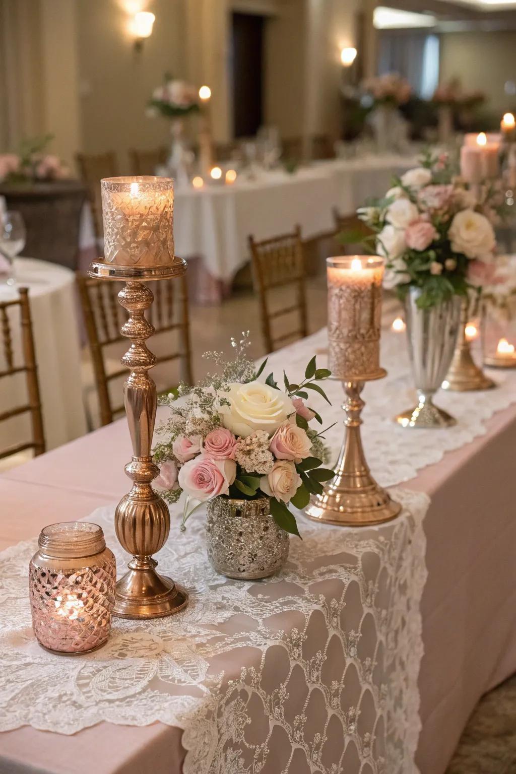 Rose blush décor featuring shiny accents.