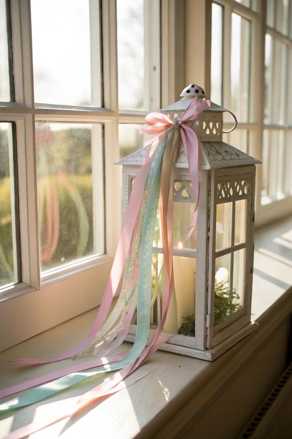 Pale color ribbons introduce a gentle, festive flair to lanterns.