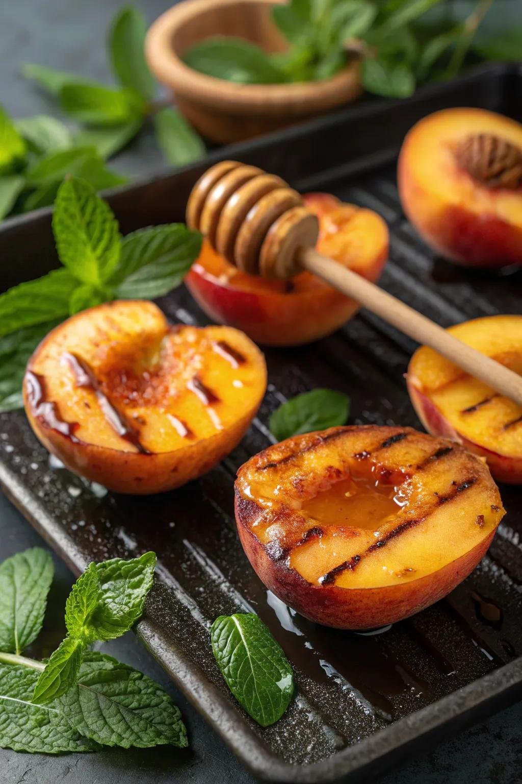 Sweet, juicy flame-seared stonefruit with honey and cinnamon.