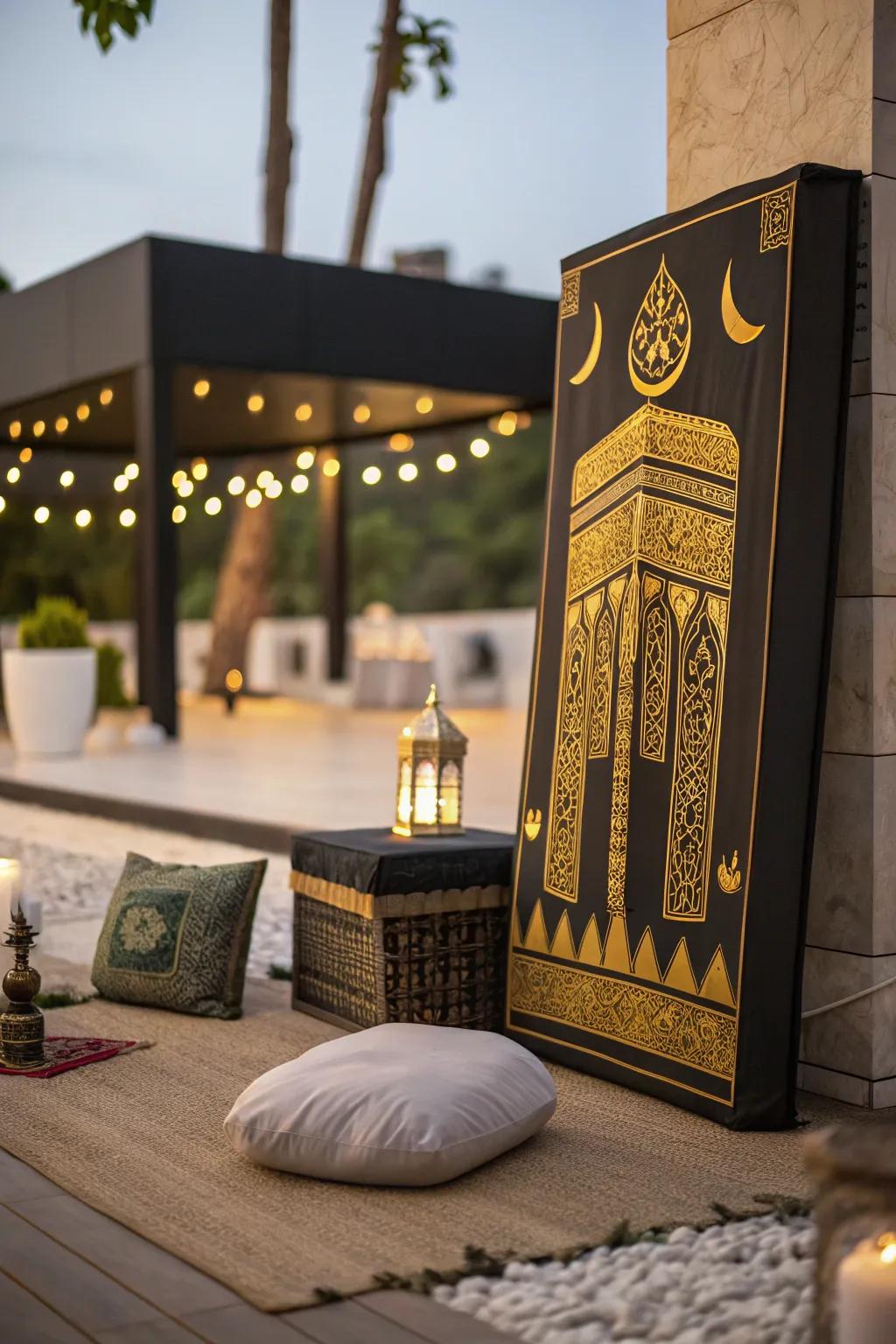 Kaaba-themed art introduces spiritual depth to your space.