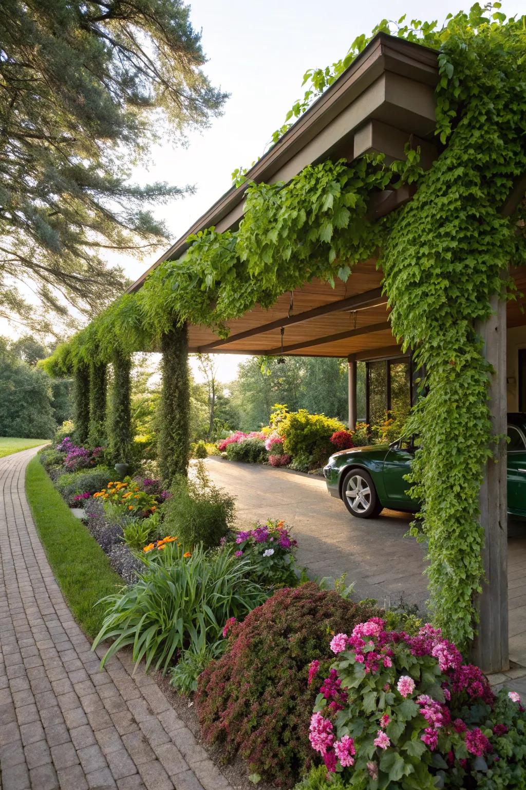Integrate your carport with nature through mindful landscaping.