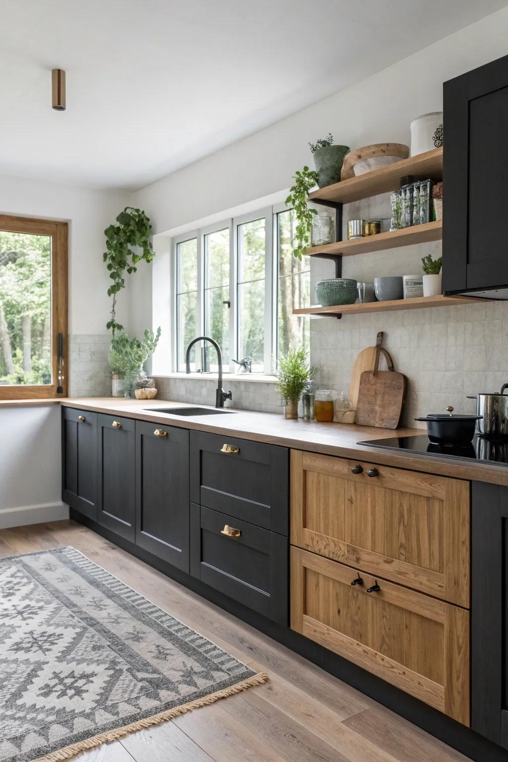 Create a burst of color with contrasting cabinet ends. 🎨 #KitchenDesign #ColorPop