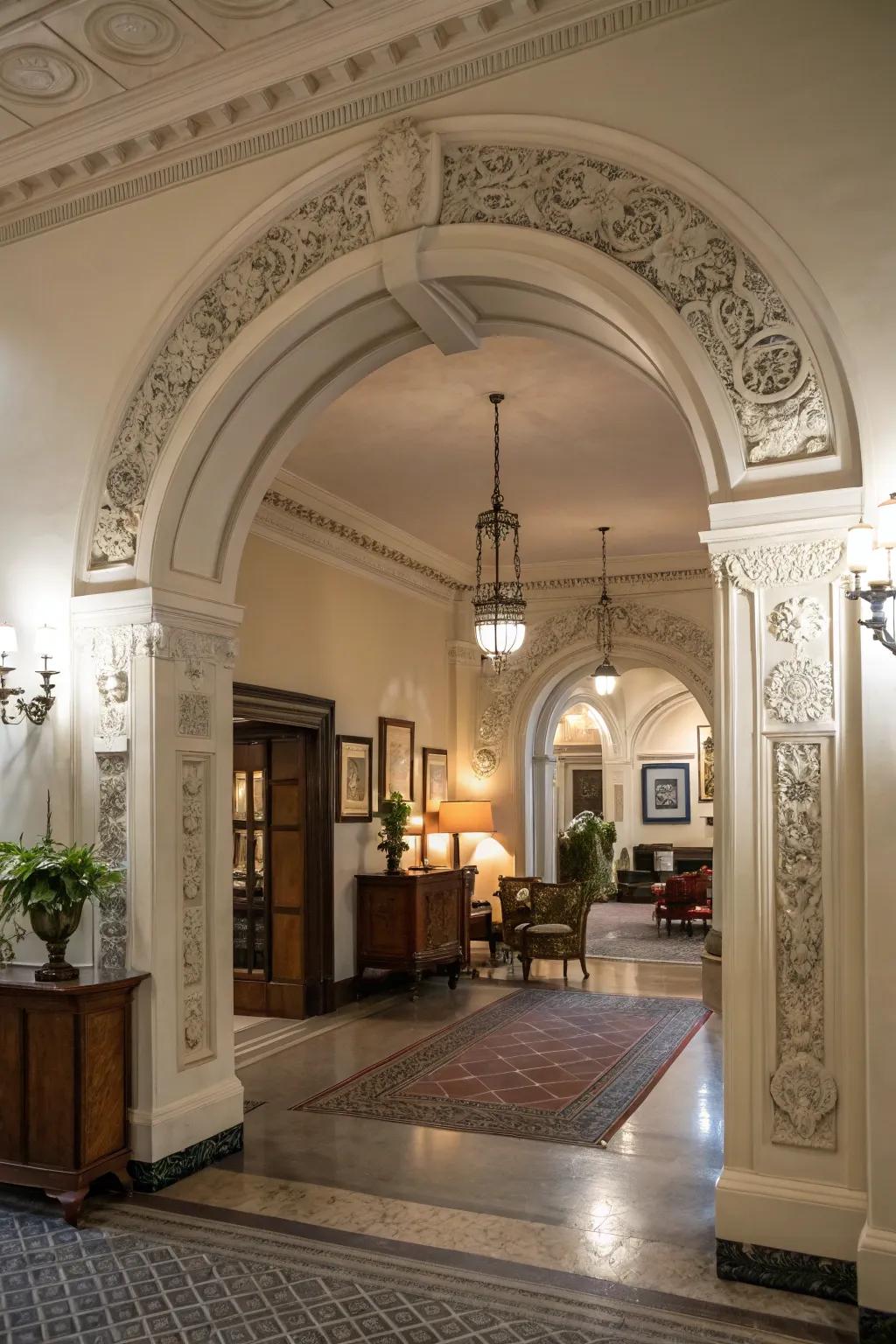 Architectural details bring sophistication to the entryway.