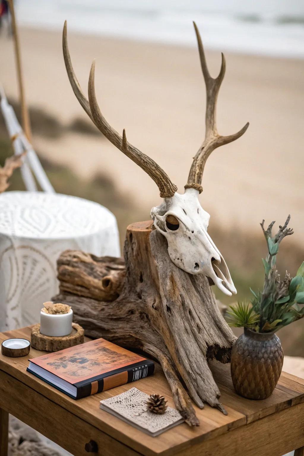 Bring coastal charm with a driftwood base for your deer mount.
