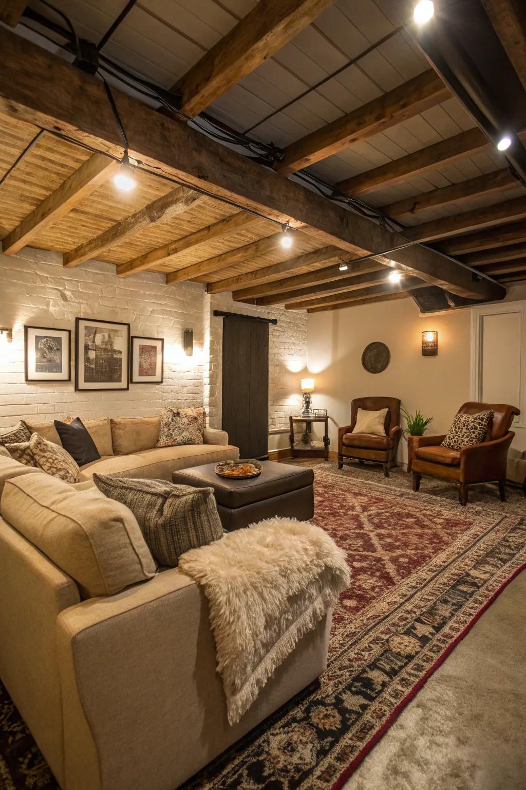 A comfortable and welcoming basement living zone.