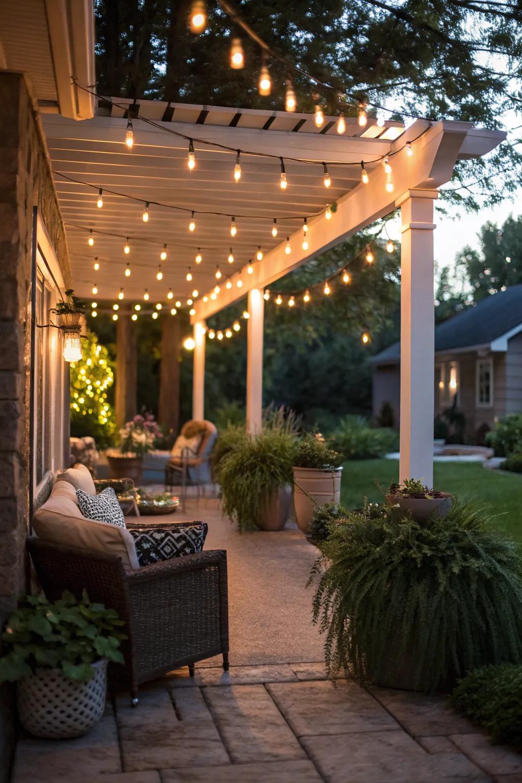 Shape a magical vibe with ambient lighting on your patio.