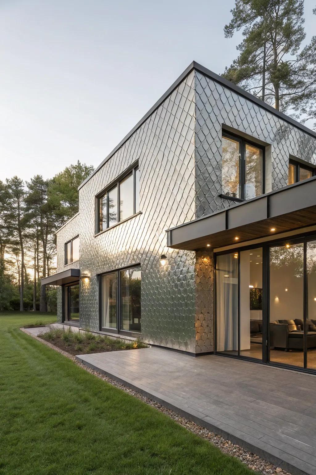Metallic finish cladding brings a futuristic flair.