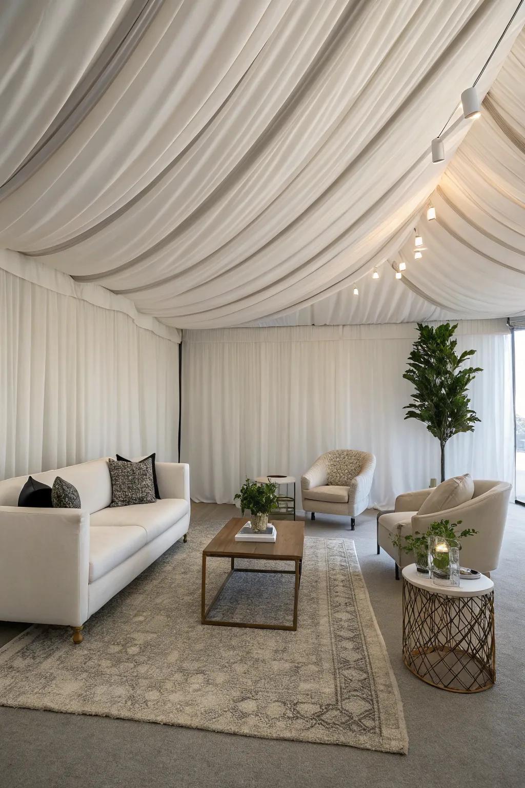 Achieve modern elegance with a minimalist fabric ceiling.