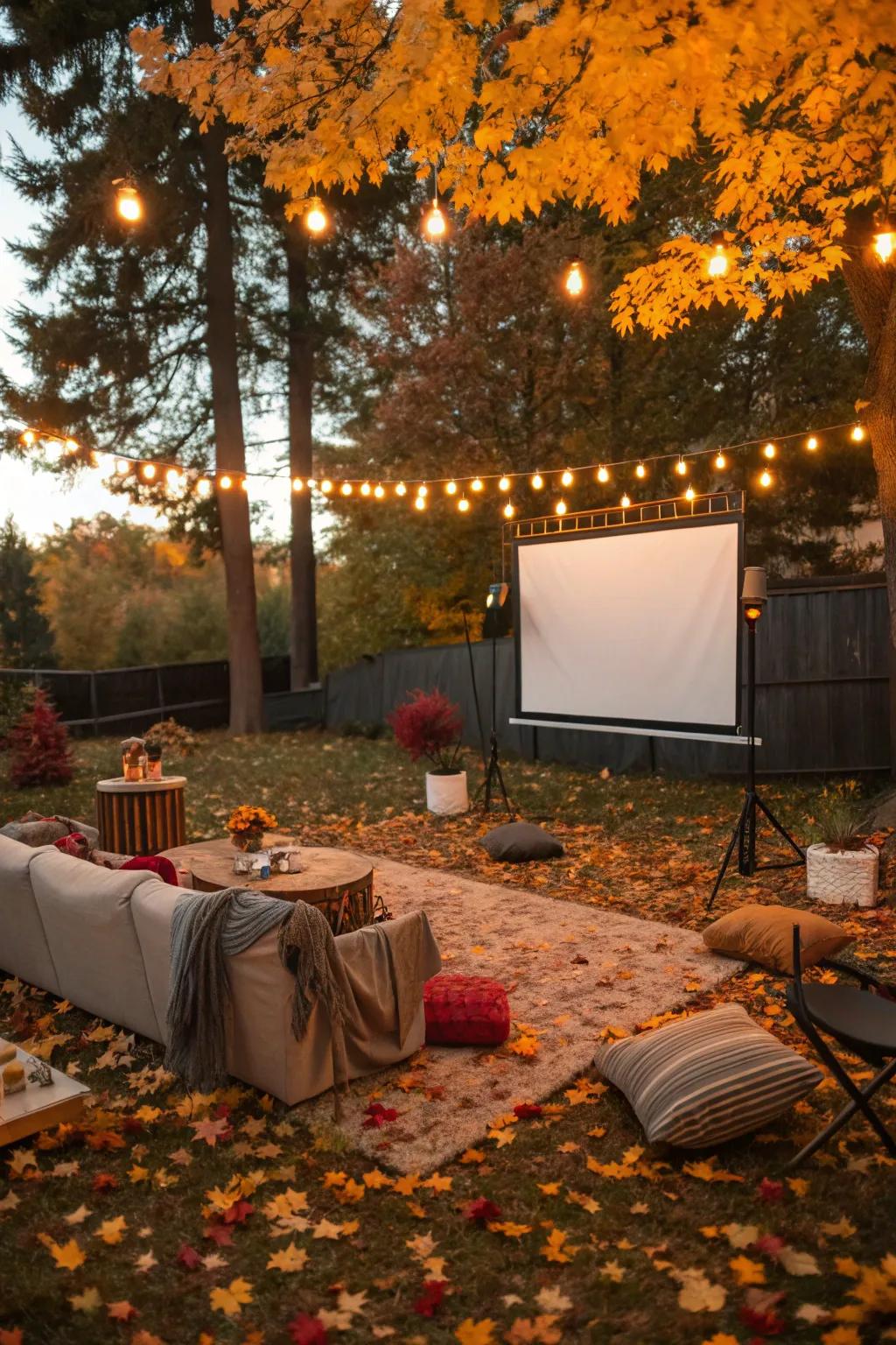 Unwind and appreciate a film under the autumnal night for a cozy birthday celebration.