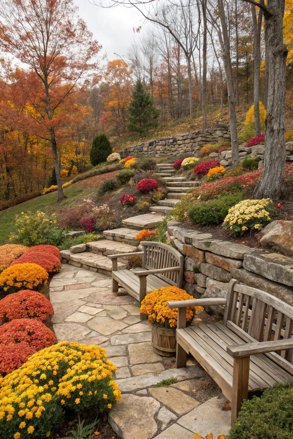 Natural materials bring a rustic charm to fall gardens.