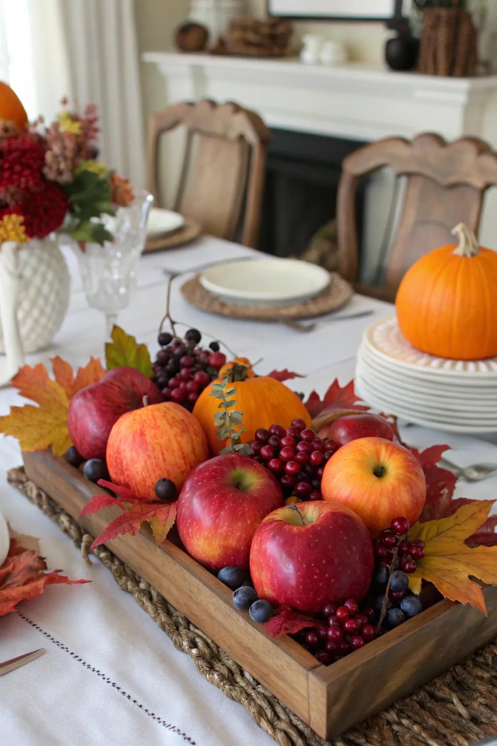 Fruits such as apples and berries introduce a vibrant splash of color.