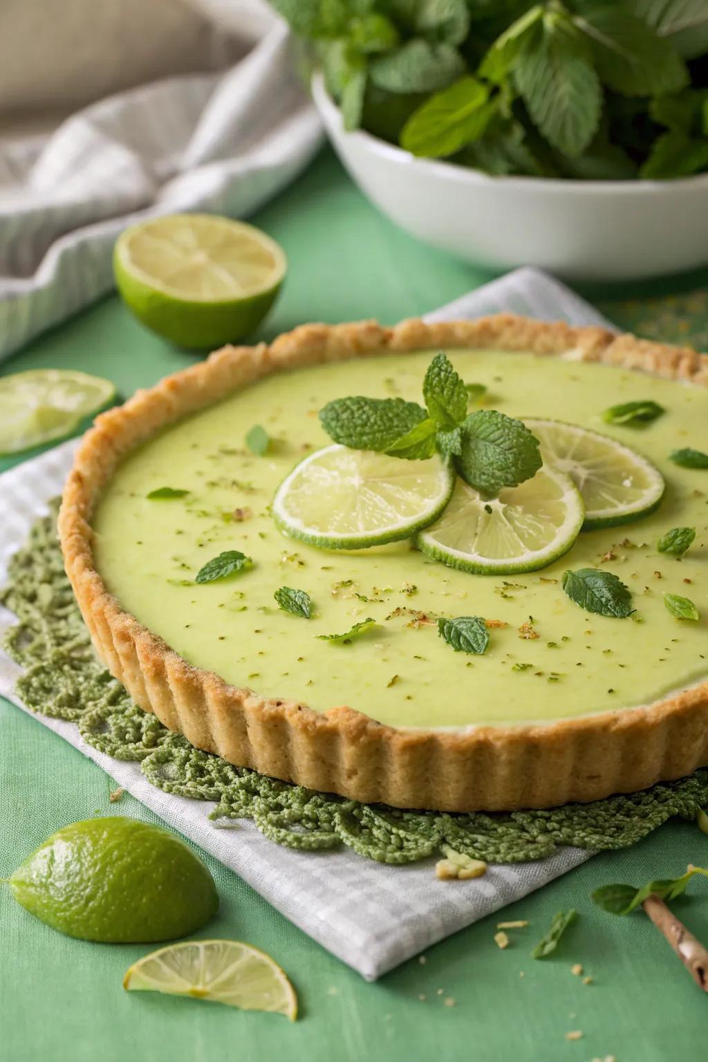Mint leaves add a refreshing touch to this lime dessert.