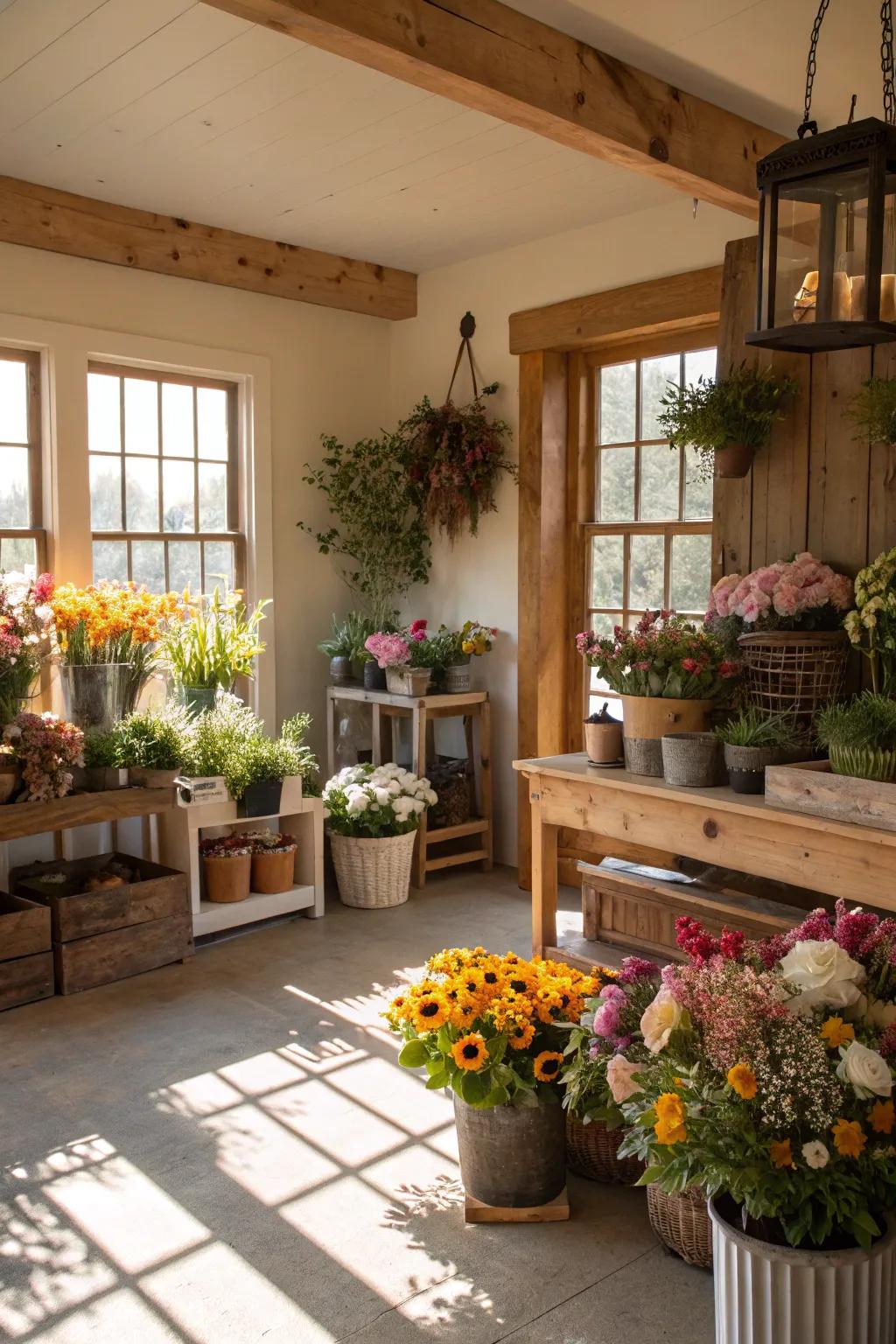 Plants bring vitality to rustic settings.