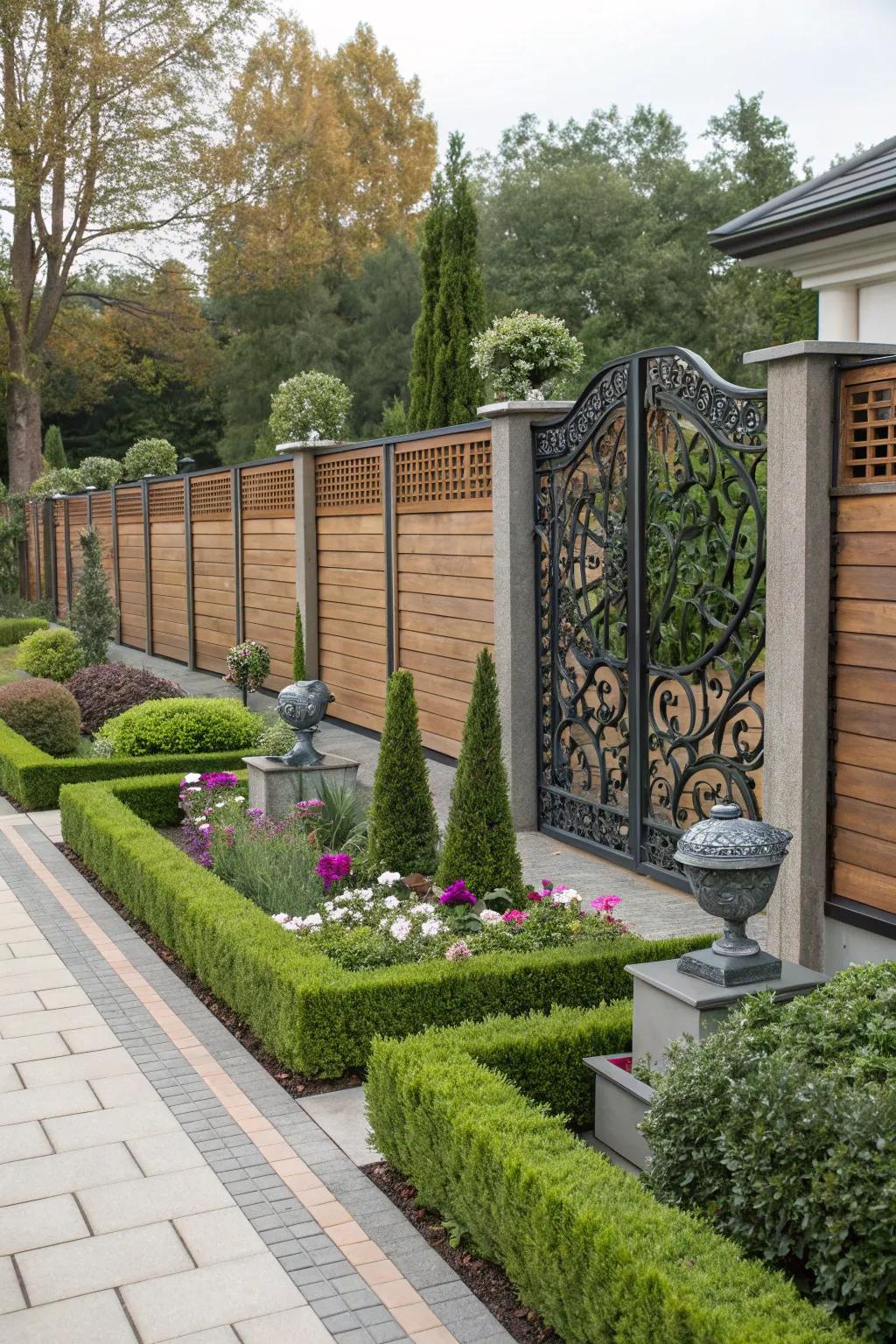 Blending wood and metal for a fashionable, resilient fence.