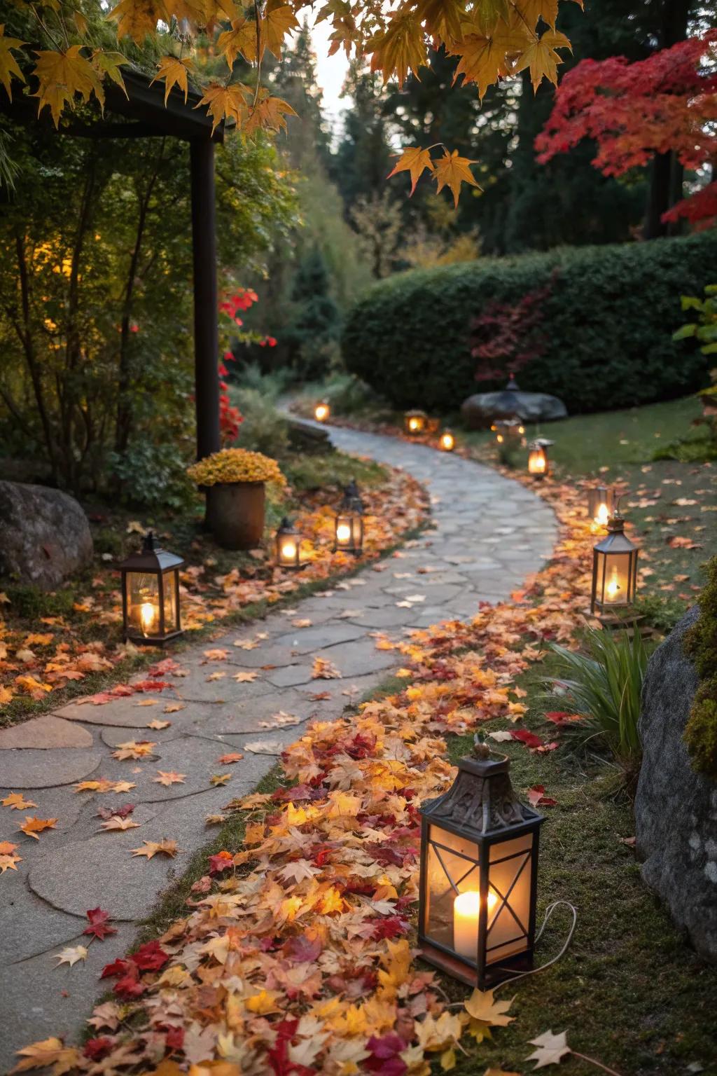 Path illumination gives magic to any autumn affair.