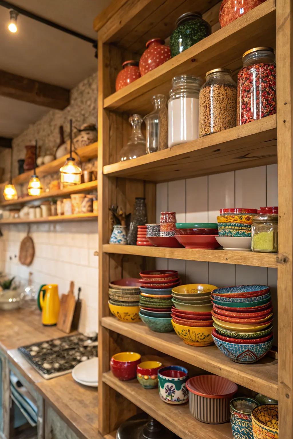 Chic and useful: Exposed racking that displays your kitchen necessities with flair.
