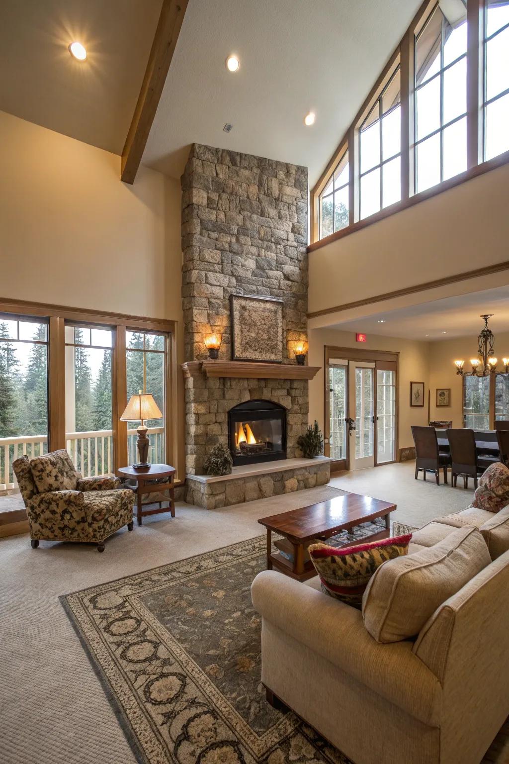 Cultivate an inviting space with an unrestricted and spacious fireplace arrangement.