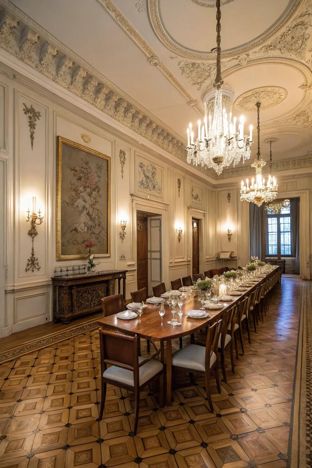 Mosaic wood floors offer a timeless charm and complex pattern.