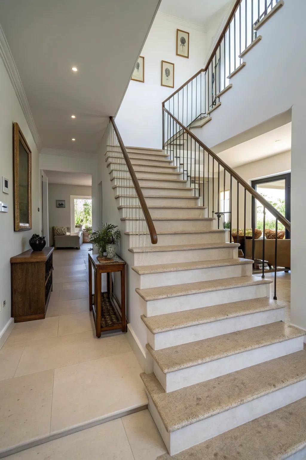 Neutral shades on staircases offer a versatile and timeless foundation.