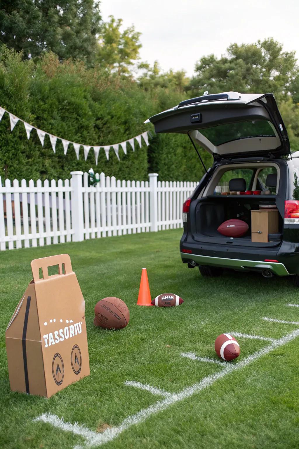 Keep guests entertained with a simple and fun gridiron throw activity.
