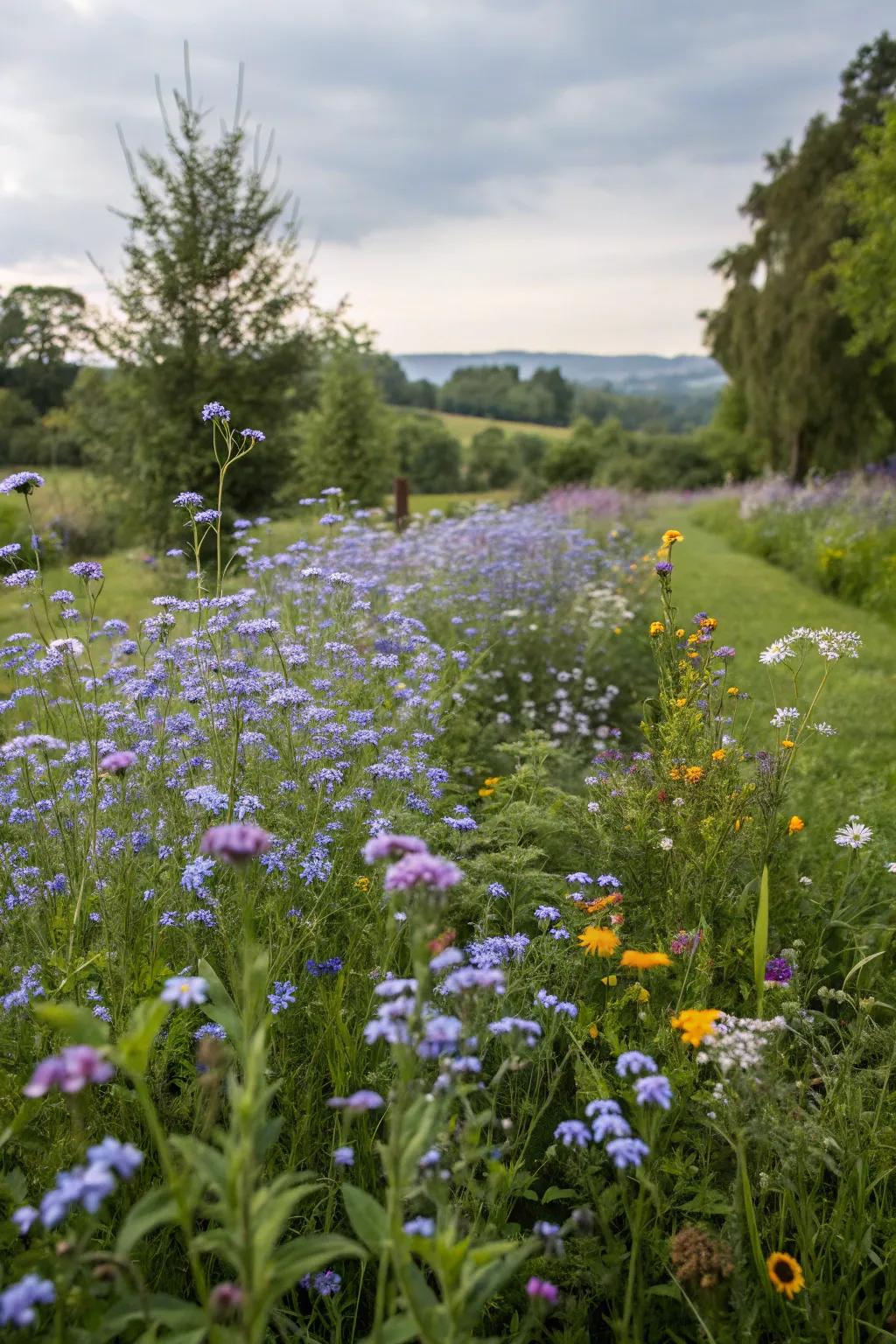 Unspoiled arrangements enable forget-me-nots to radiate in their untamed splendor.