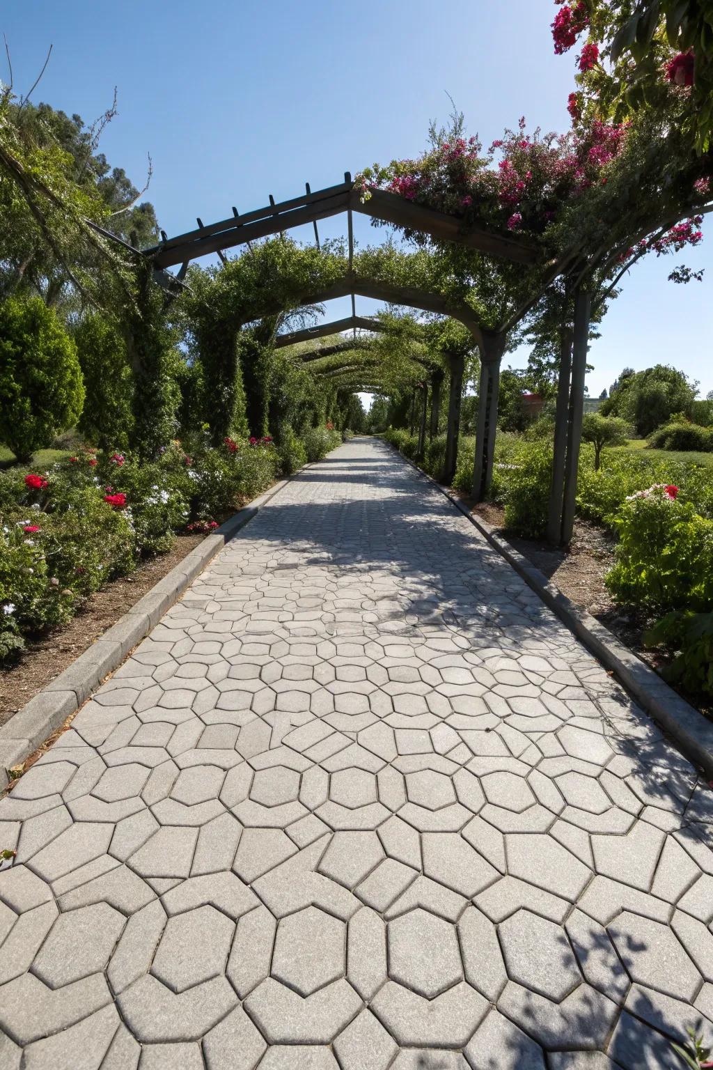 Geometric patterns inject a contemporary feel into walkway designs.