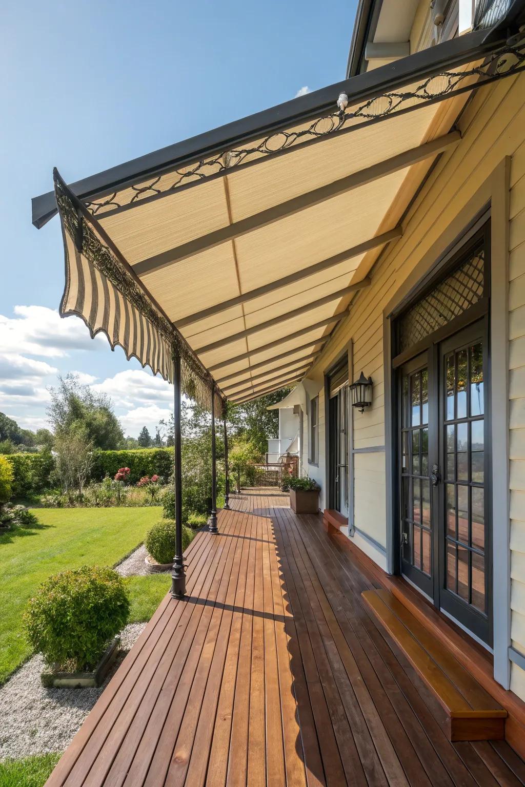Mixed material awnings offer a unique and stylish design.