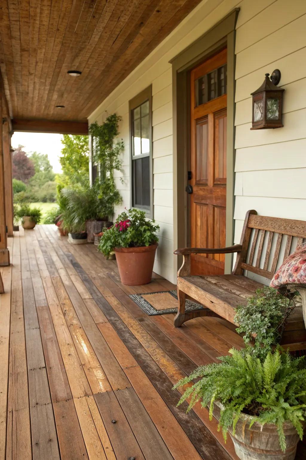 Cedarwood flooring delivers a country style and durable porch solution.
