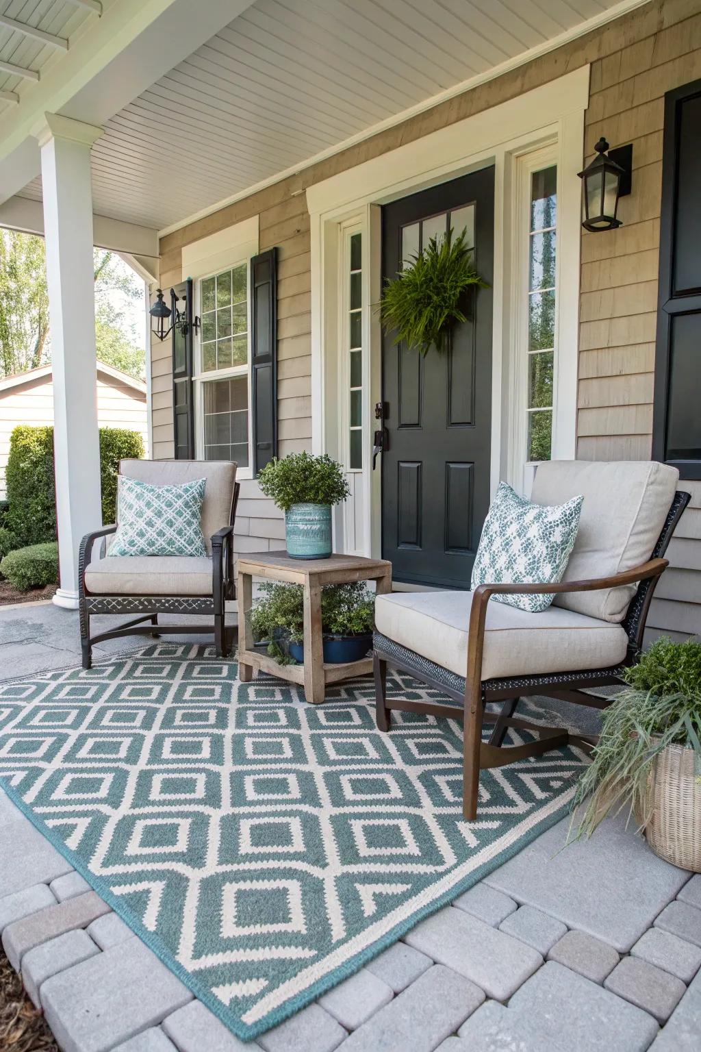Geometric patterns lend timeless elegance to your porch.