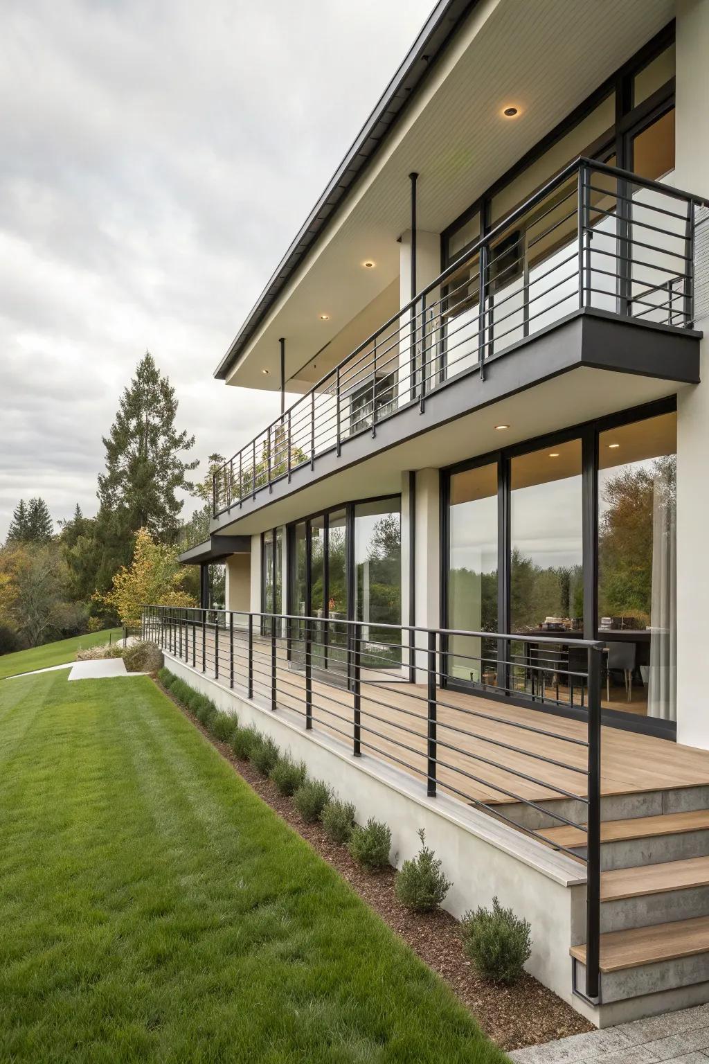 Horizontal balusters give off a modern and spacious look.